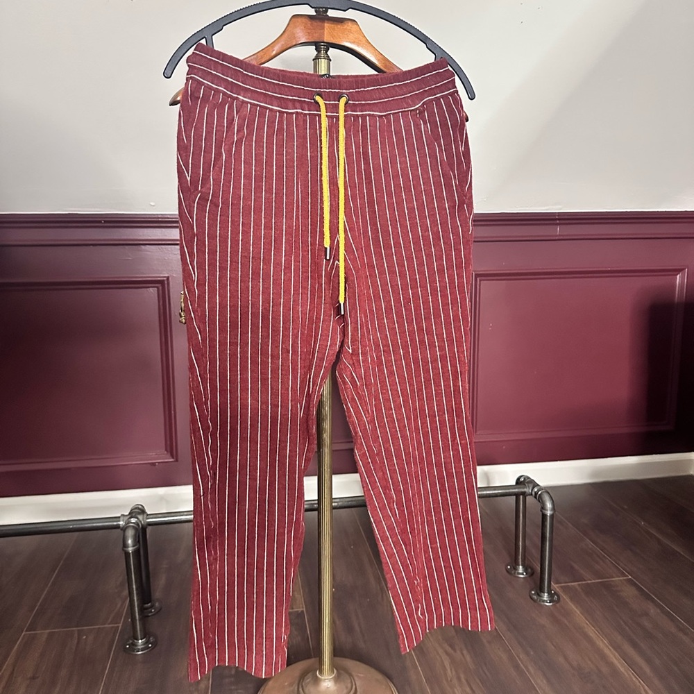 Pyer Moss red striped RUNWAY wool mohair cropped knit sweatpants